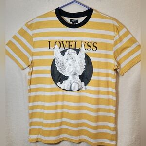 Forever 21"LOVELESS" Men's Yellow White Stripes and Black T-shirt Size M